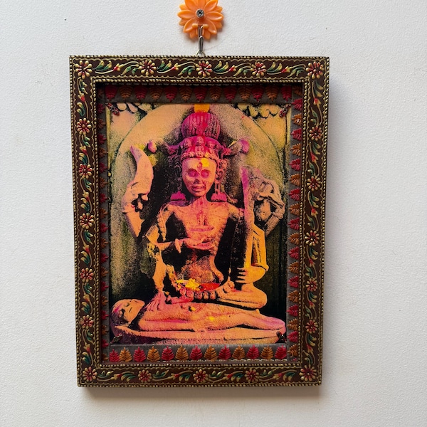 Maa Chandika Chamunda Devi Photo: Hand-Painted Hindu Art in Wooden Frame (9x12")