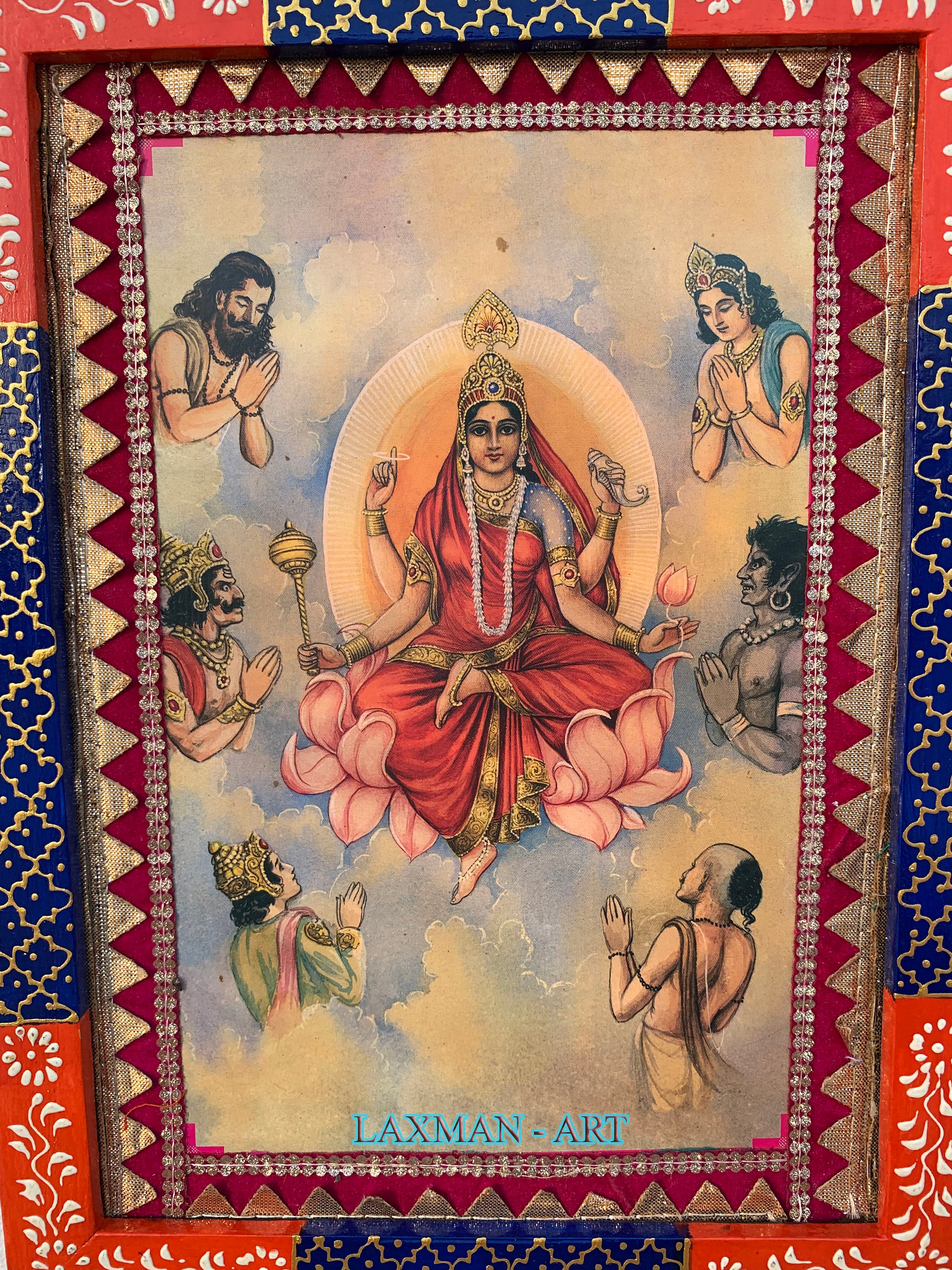 100％安い インド伝統絵画 フレーム付き 神話的シーン 絵画 - 絵画