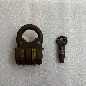 Handmade Antique Iron Padlock: Collectible Door Lock with Key
