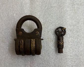 Handmade Antique Iron Padlock: Collectible Door Lock with Key