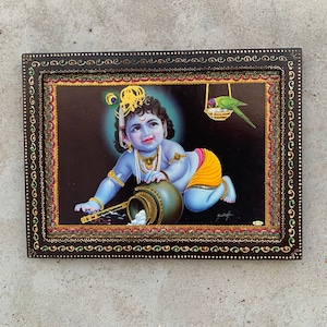 Bal Krishna Vintage Photo with Painted Handmade Frame (8.5x11.5&quot;)