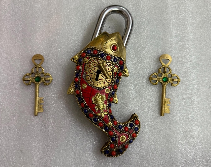 Handmade Lock Brass Padlock, Handmade Antique Design, Fish Shape Vintage Style ...