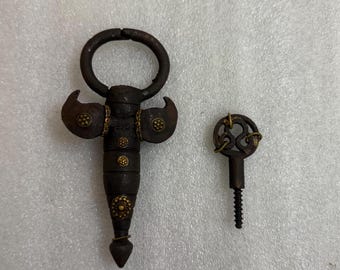 Vintage Iron Padlock: Handmade Scorpio Design, Collectible Lock with Key