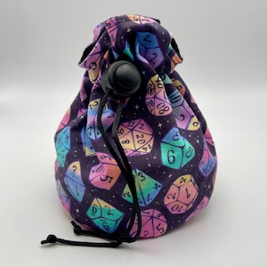 Handmade Dice Bag w/Round Base -- Bag of Holding -- Standing Bag -- Roll the Dice in Dark Rainbow