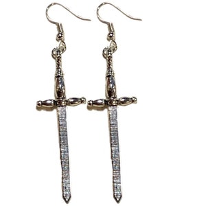 Large Sword Silver Dangle Earring Set