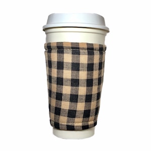 Black & Tan Buffalo Plaid Eco Friendly Reusable Beverage Sleeve/Cozy