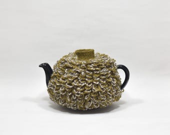 Loopy pure wool tea cosy, small size, olive green