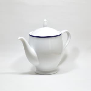 Tall vintage Noritake white and dark blue teapot