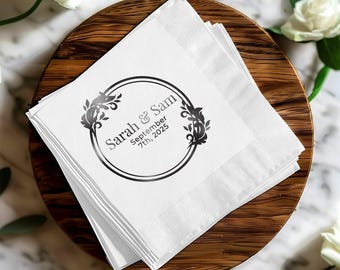 Foil Stamped Wedding Napkins: Personalized Monogram, Elegant Party Decor