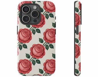 Rote Rose Blumen iPhone Hülle, Botanische Kunst Handyhülle, Elegante Blumen iPhone Hülle, Ästhetische Trendige Hülle, Geschenk für Sie