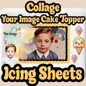 Personalized Collage Cake Topper - Custom Edible Icing Sheets - Frosting Decorations - Your Image on Cake