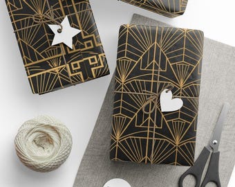 Art Deco Gift Wrapping Paper, Gatsby Gold Geometric Design