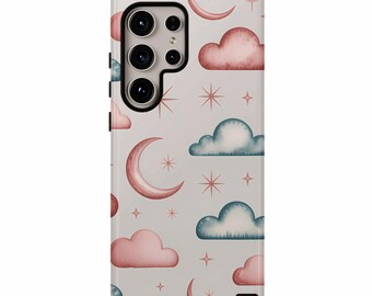 Clouds and Moon Samsung Galaxy Phone Case, Celestial Design