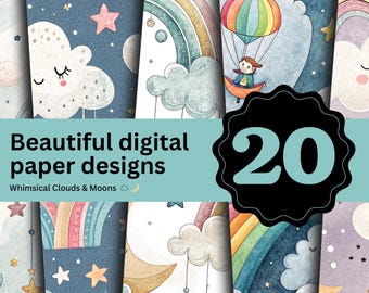 Pastel Cloud and Moon Seamless Pattern, Nursery Wallpaper (Digital Download)