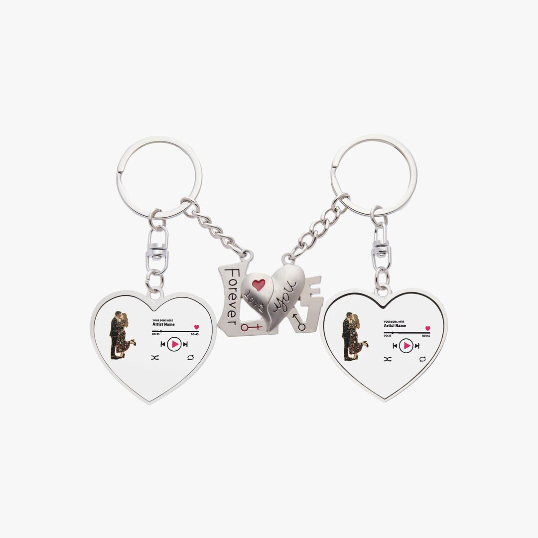 Personalized Magnetic Heart Keychain Set - Custom Artist & Song Title ...