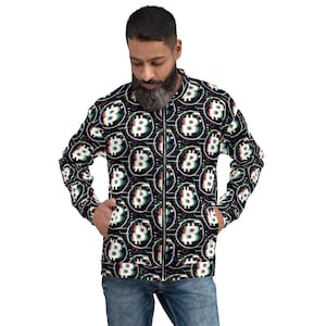 Miami Bitcoin Unisex Bomber Jacket - Cool Cryptocurrency Fashion, Bitcoin Apparel, Trendy Streetwear for Men & Women