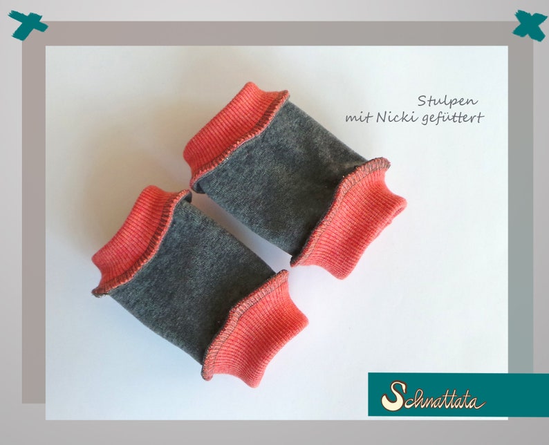 arm warmers double layered with Nicki lined cuffs in coral 14 cm length stripes rainbow colors leg cuffs Children/'s STULPEN