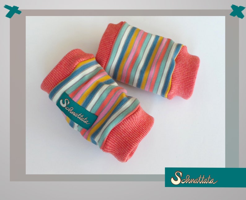 arm warmers double layered with Nicki lined cuffs in coral 14 cm length stripes rainbow colors leg cuffs Children/'s STULPEN