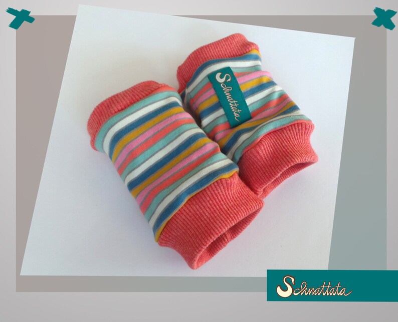 arm warmers double layered with Nicki lined cuffs in coral 14 cm length stripes rainbow colors leg cuffs Children/'s STULPEN