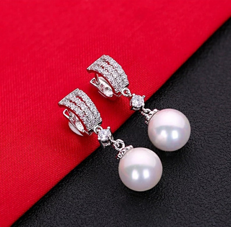 925 Sterling Silver Pearl earrings Drop Dangle AAA Cubic | Etsy