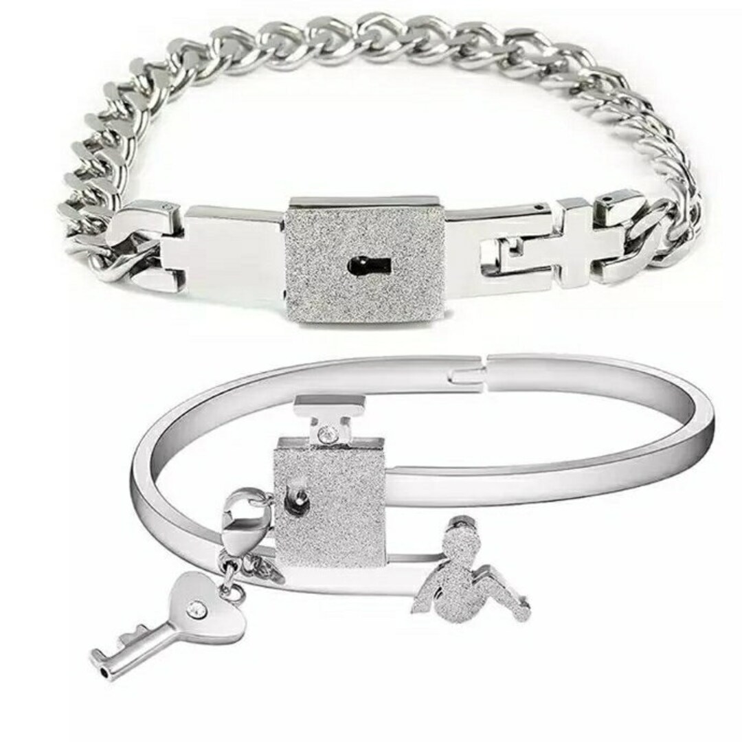 Couple Interlocking Lock Bracelet Key Stainless Steel Etsy