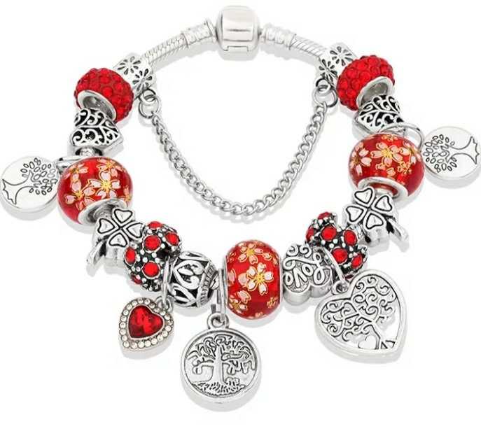Charm pandora bracelet tree floral heart bead bracelet | Etsy