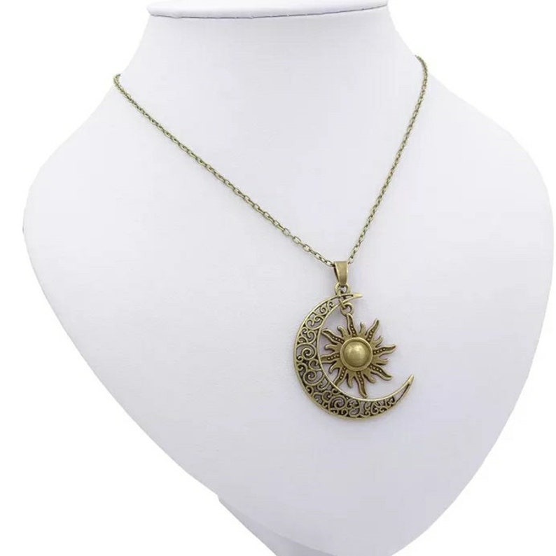 Crescent Moon Sun Pendant Necklace vintage gift for her sun jewelry bridesmaid necklace antique lucky charm