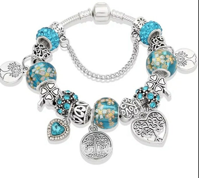 Charm pandora bracelet tree floral heart bead bracelet | Etsy