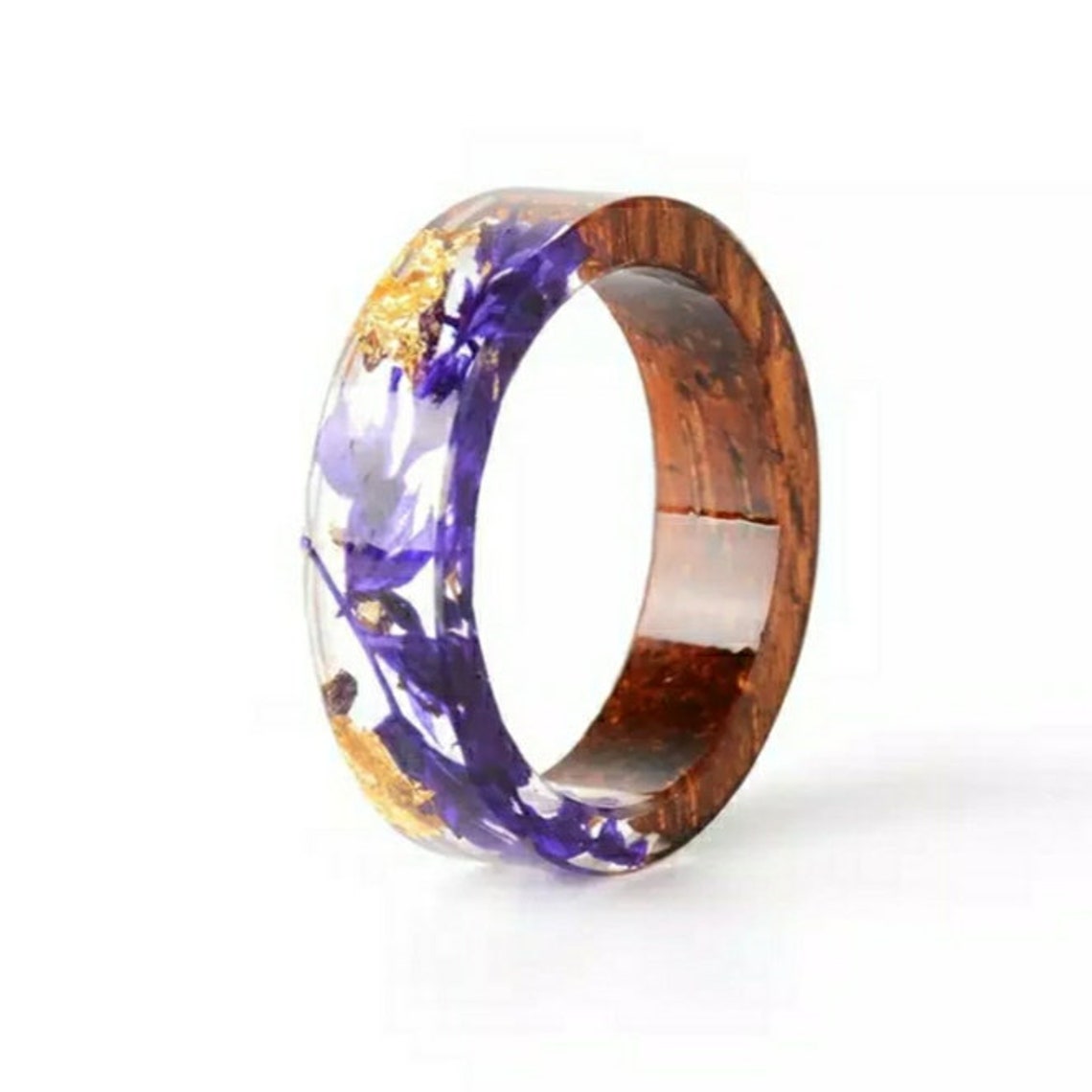 Epoxy Rings Clear Wood Resin Ring Handmade Dried Flower Ring Etsy