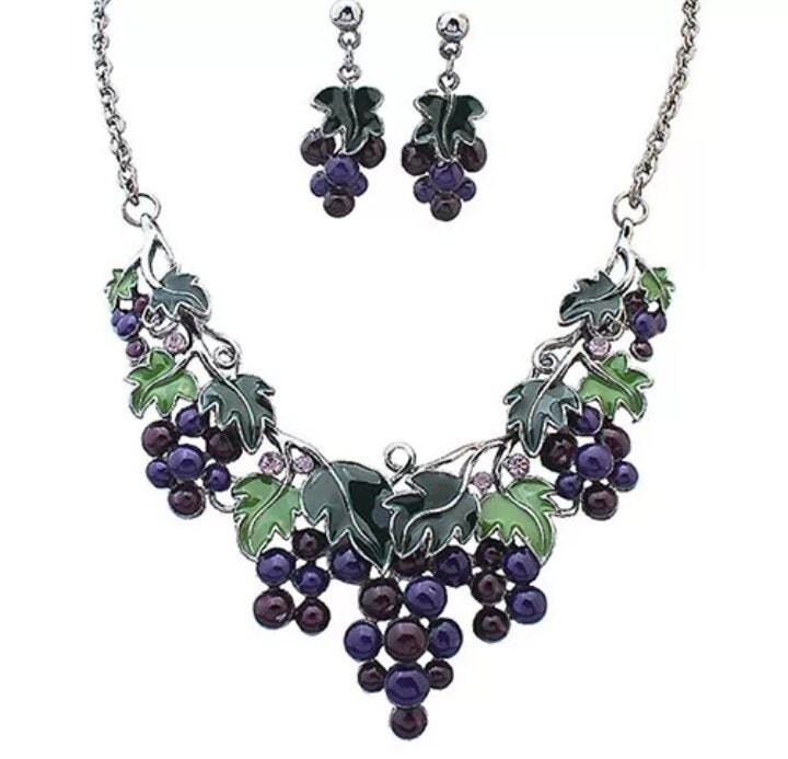 Grape jewelry set grape and leaves enamel fruit leaf jewelry Etsy