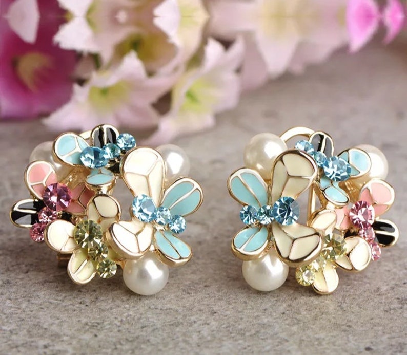 Butterfly Pearl Enamel jewelry set Pink Crystal Pendant Necklace stud Earrings Costume Jewelry valentines day gift flower girl gift dainty