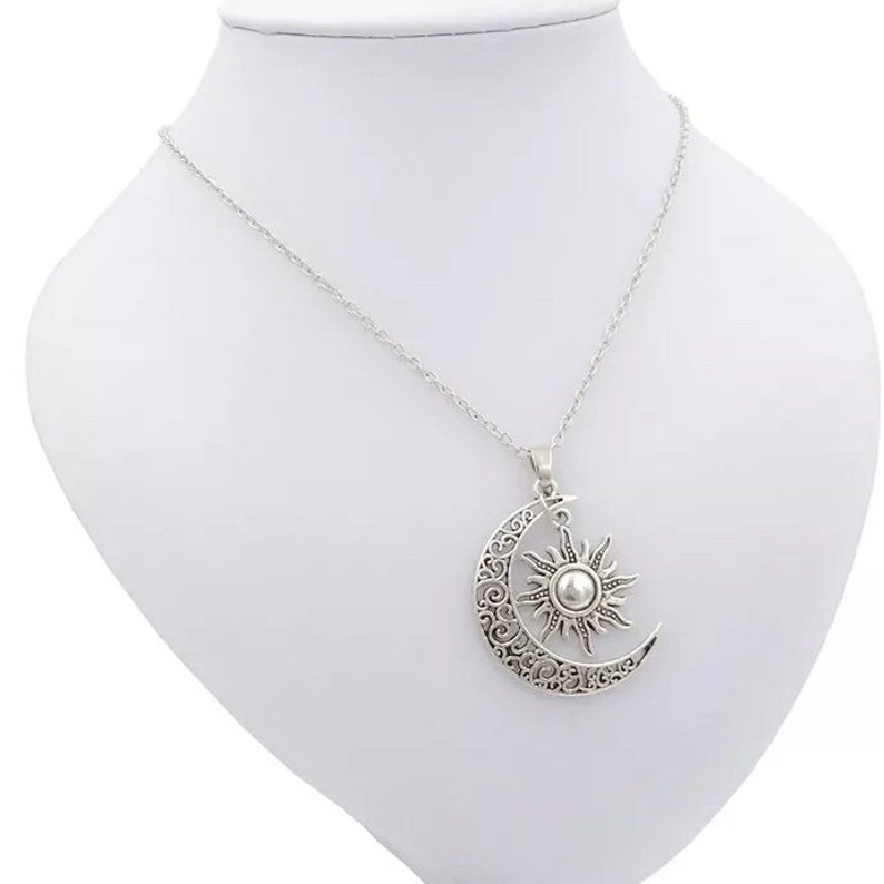 Crescent Moon Sun Pendant Necklace vintage gift for her sun jewelry bridesmaid necklace antique lucky charm