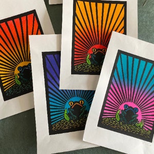 Limited Linoleum Print - Frog - Sunset, Linocut, Originial