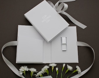 Weiße Hochzeitsfotobox mit USB-Stick: Handgemachtes Andenken