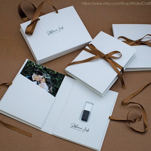 Scatola fotografica personalizzata per stampe 4x6, 5x7 e 6x8 e USB, imballaggio per foto, scatola per foto di nozze, custodia USB