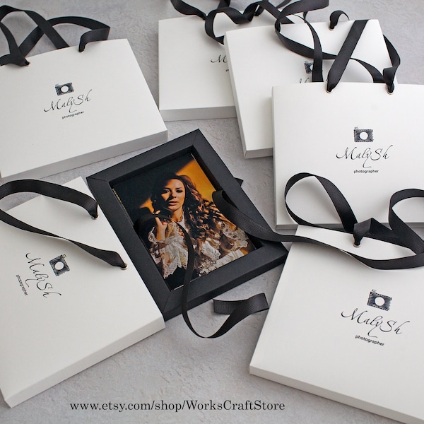 4x6" Photo box,  White packages with personalization and  black boxes for photos 10x15cm, Packaging for photographers