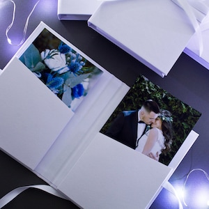 Handmade Wedding Photo Box: Slim Photo Storage with Two Pockets