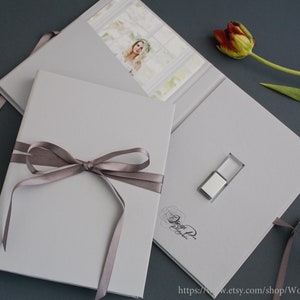 Personalised Photo Box for 4х6, 5x7, 6x8 prints and USB, Packing for photos, Gray Wedding Photo Box, USB case