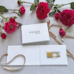 Personlig vit USB-låda, metallguld USB 3.0, bröllopspresent