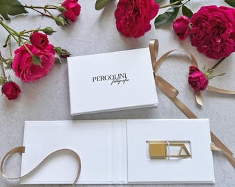 Personalisierte weiße USB-Box, Metall-Gold USB 3.0, Hochzeitsgeschenk