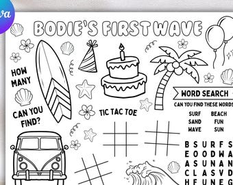 First Wave Birthday Coloring Page | 1st Birthday Printable | Birthday Activity 1st Birthday Party | 8.5 x 11" Printable