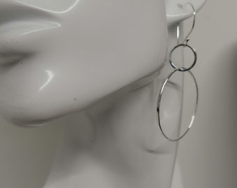 Sterling Silver Large Hoop Earrings, Hammered Silver Hoop Earrings, Handmade Earrings, Artisan Large Hoop Earrings,