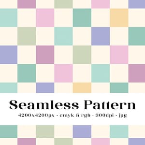 Pastel Checkered Seamless Pattern, Commercial Use Digital File, Fabric Printing Repeat Background, Multicolored Checks, Light Checkers