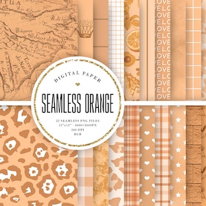Pastel Orange Patterns, Seamless Digital Paper For Commercial Use, Tileable Scrapbook Paper, Orange Background Textures, PNG, 300DPI, 12x12