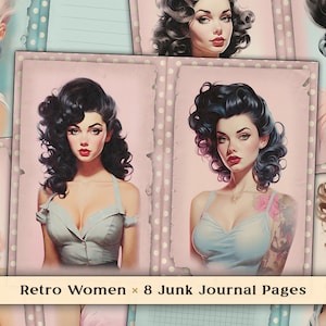Pastel Pin Up Girls Scrapbook Papers, Retro Junk Journal Pages, Pin-Up Women Scrapbooking Paper, 1950s Digital Printable Double Pages