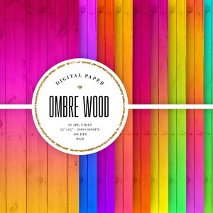 Bright Ombre Wood Digital Paper, Kleurrijke houten texturen, Gradiënt Houten Achtergronden, Commercieel Gebruik Scrapbook Papier, Leuke achtergronden, 12x12