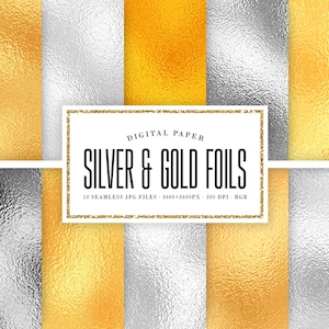 Papier numérique Silver &Gold Foils, Textures de feuille d’or sans soudure, Arrière-plans de feuille d’argent, Papiers scrapbook en feuille métallique, UTILISATION COMMERCIALE