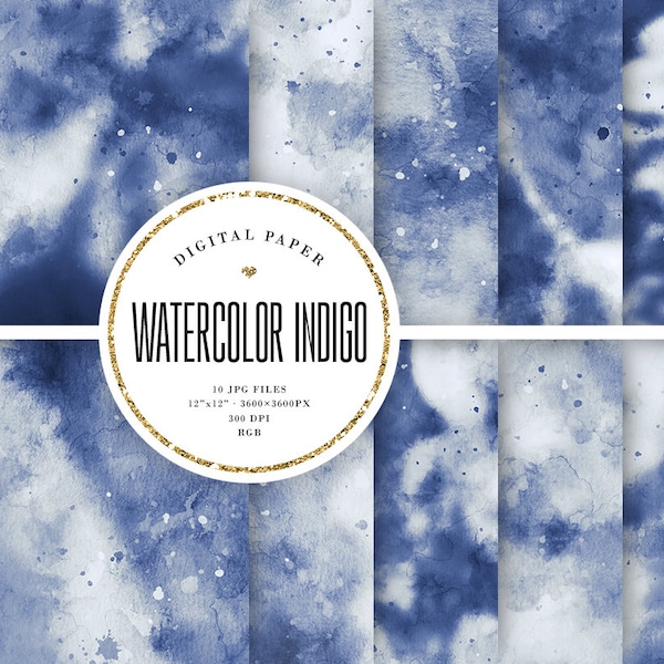 Indigo Watercolor Textures, Abstract Painting Digital Paper, Blue Paint Backgrounds, Abstract Scrapbook Paper, Grungy Texture COMMERCIAL USE