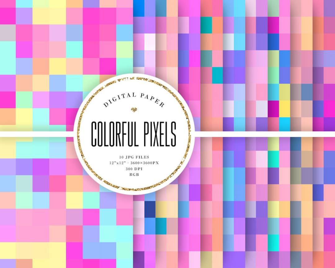 Cute Colors Digital Paper, Seamless Mosaic Patterns, Tileable Pixel ...