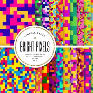 Pixel Digital Paper, Seamless Geometric Backgrounds, Bright Mosaic Scrapbook Paper 12x12, Colorful Pixels, Pixelated Pattern, COMMERCIAL USE